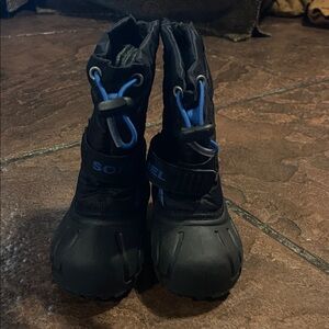 Sorel Flurry Boot Black Blue Velcro Boys US Size 6 Toddler Waterproof Warm